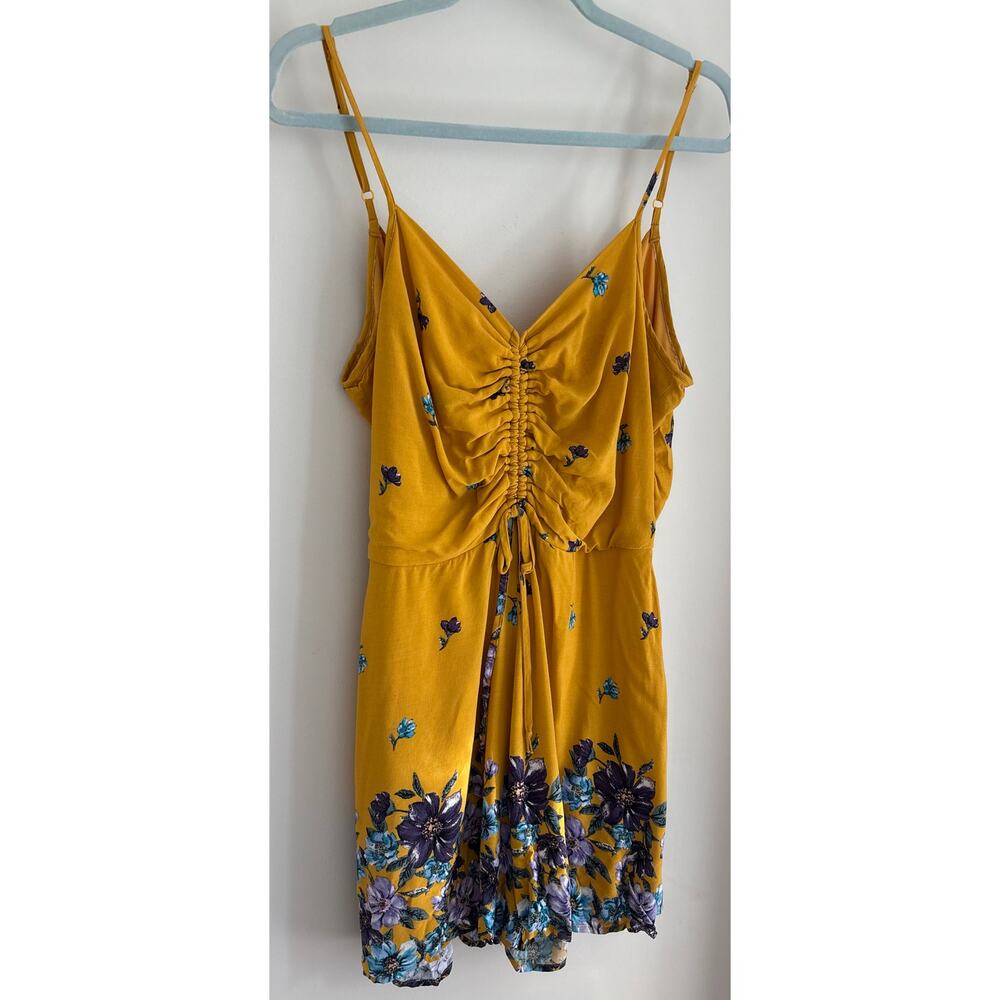 Blue Rain Floral Romper Mustard Yellow Sleeveless Womens Large Shorts